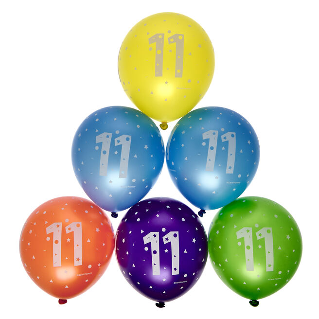 Latex Rainbow 11th Birthday Balloons - Pack of 6