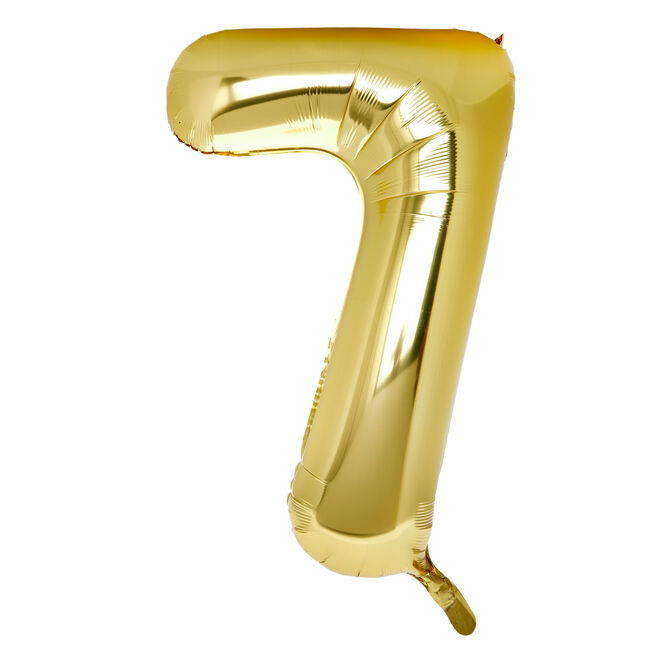 Large 34-Inch Gold Number 7 Foil Helium Balloon (Uninflated)