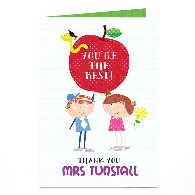 Personalised Thank You Teacher Card - Red Apple