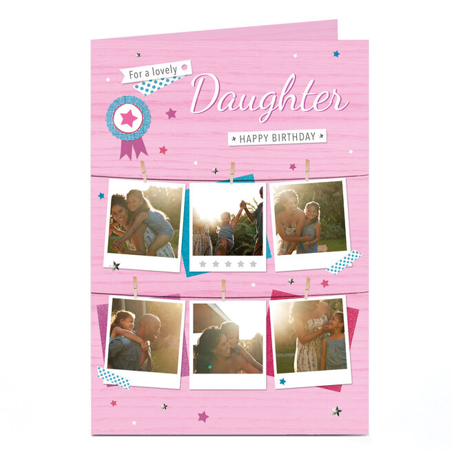 Photo Birthday Card - Pink Polaroids, Daughter