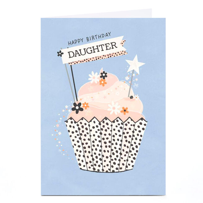 Personalised Birthday Card - Stars and Flowers Cupcake, Daughter