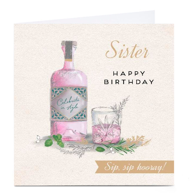Personalised Birthday Card - Sip Sip Hooray, Sister