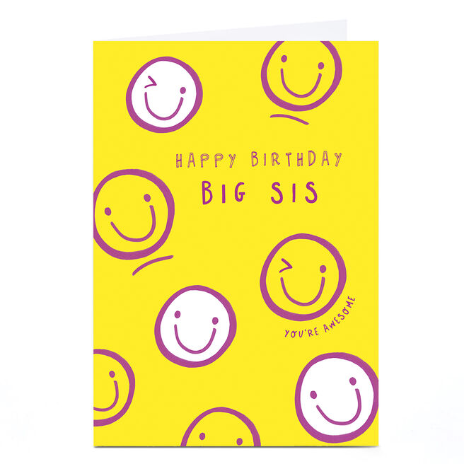 Personalised Birthday Card - Yellow Smiley Faces, Big Sis