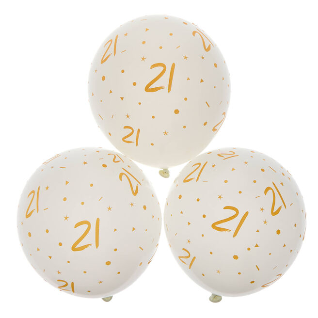 Latex White & Gold 21st Birthday Balloons - Pack of 6