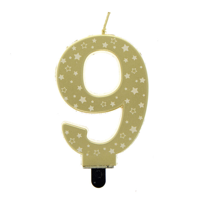 Gold Starry Number 9 Cake Candle
