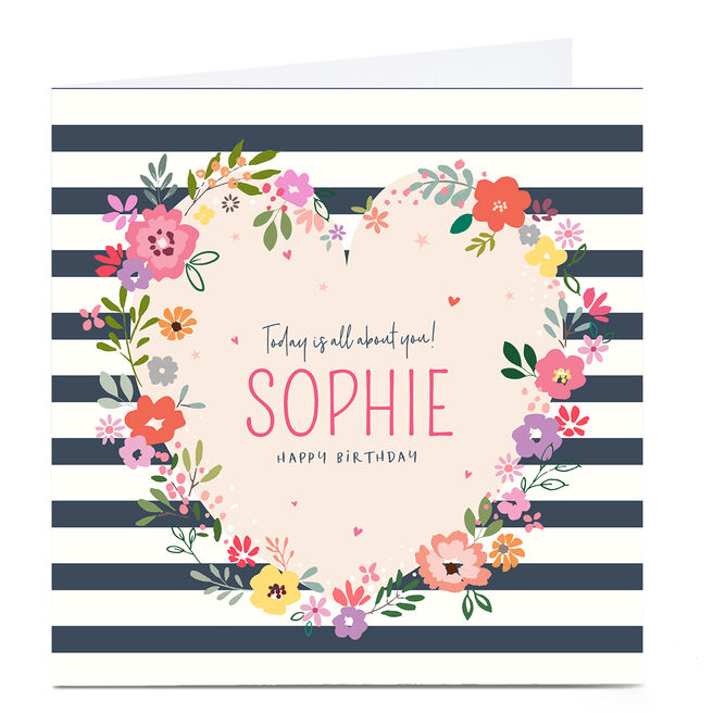 Personalised Nikki Upsher Birthday Card - Stripe & Floral