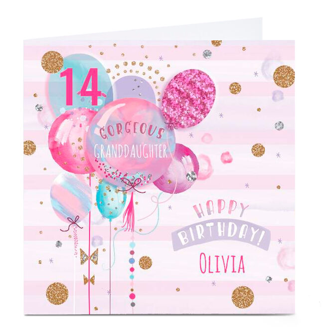 Personalised Birthday Card - Pastel Balloons Granddaughter, Age 14
