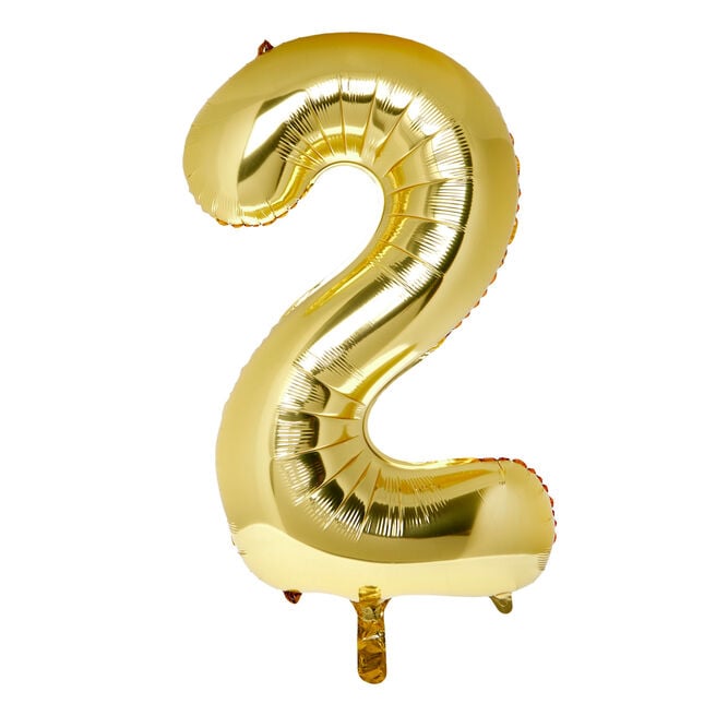Large 34-Inch Gold Number 2 Foil Helium Balloon (Uninflated)