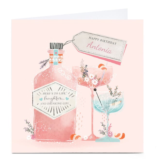 Personalised Birthday Card - Pastel Laughter and Drinking Gin