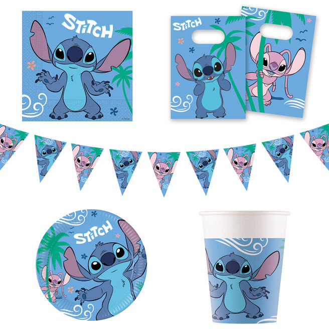 Disney Stitch Party Tableware & Decorations Bundle - 16 Guests