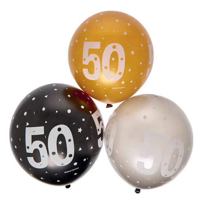 Latex 50th Birthday Balloons - Pack of 6