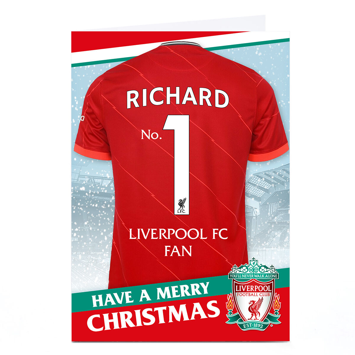 Personalised Liverpool FC Christmas Card Football Shirt