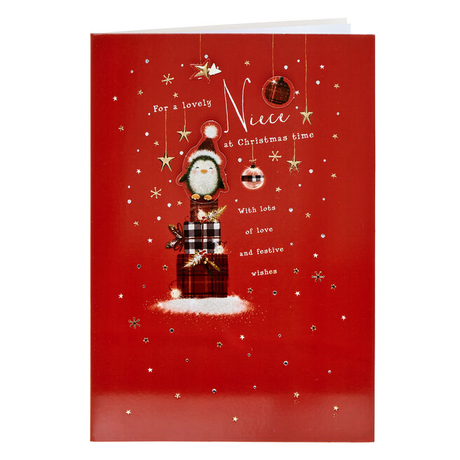 Niece Penguin & Gifts Christmas Card