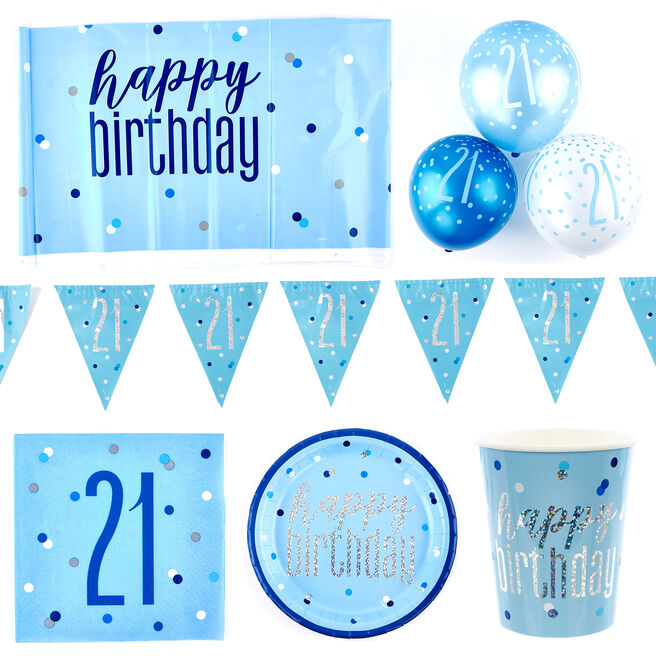 Birthday Decorations for Men, Blue Gold Happy Birthday Decorations with Happy  Birthday Banner, for Anniversary Graduation Theme 