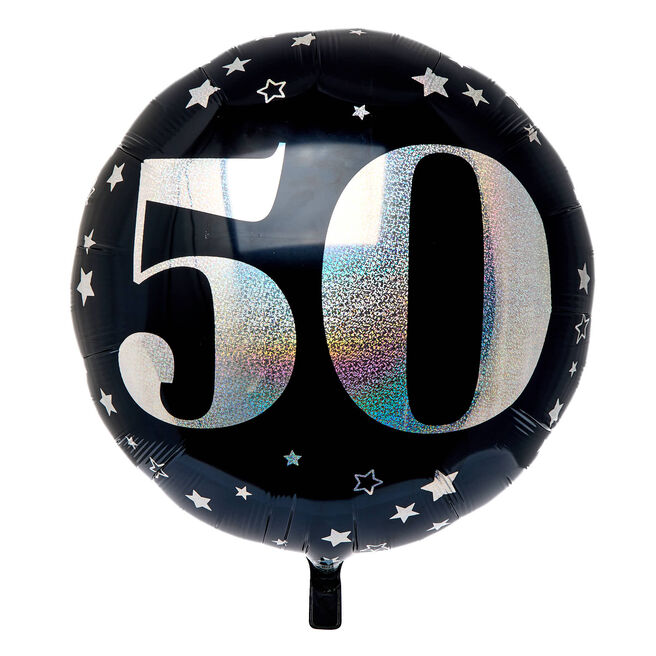 Black & Silver 50th Birthday 31-Inch Foil Helium Balloon