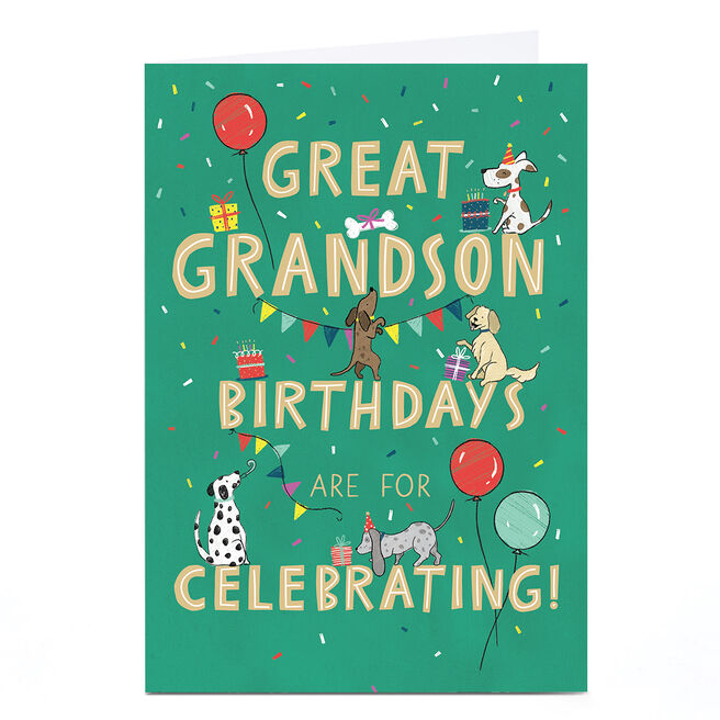 Personalised Birthday Card - Party Dogs, Great Grandson