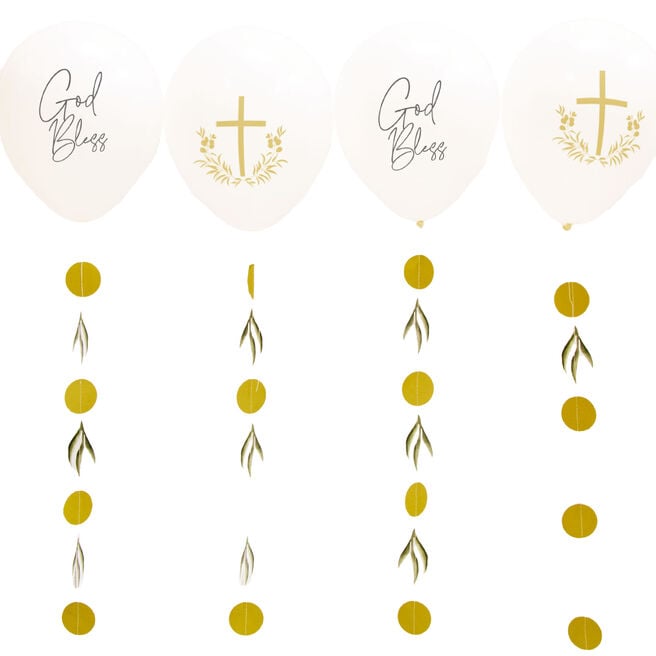 Botanic Cross God Bless 11-Inch Latex Balloons - Pack of 4