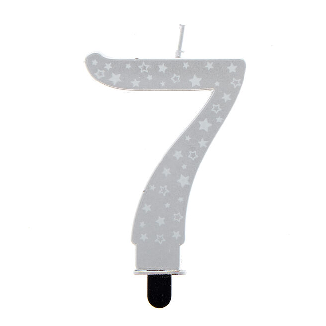 Silver Starry Number 7 Cake Candle