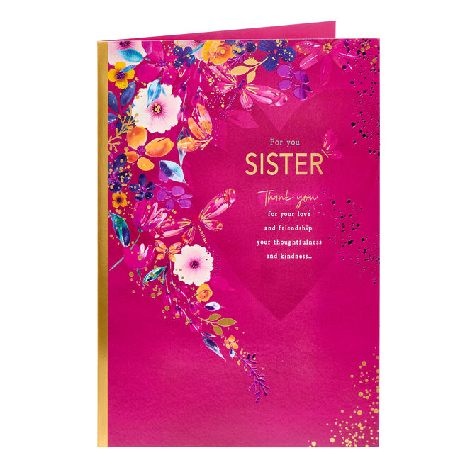 Sister Flowers Thank You Birthday Card