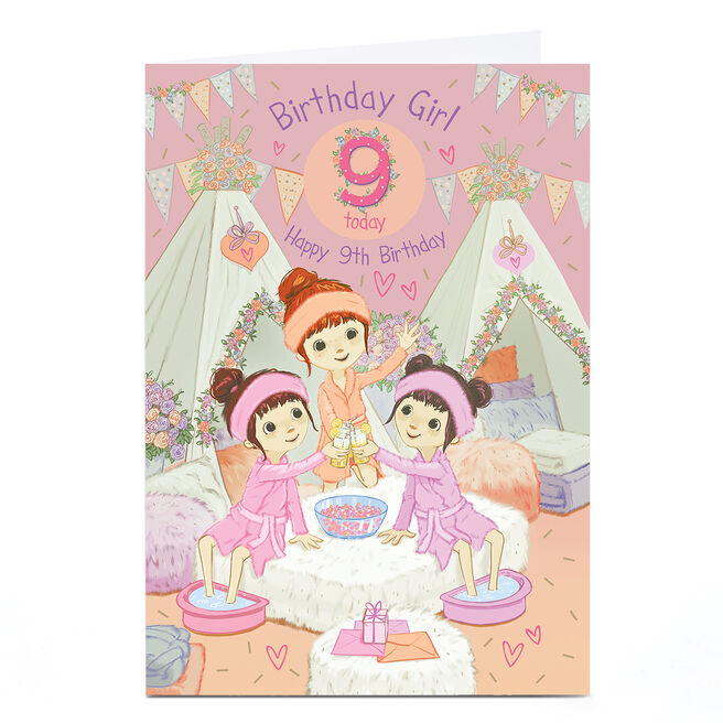 Personalised 9th Birthday Card - 9 Today Slumber Party