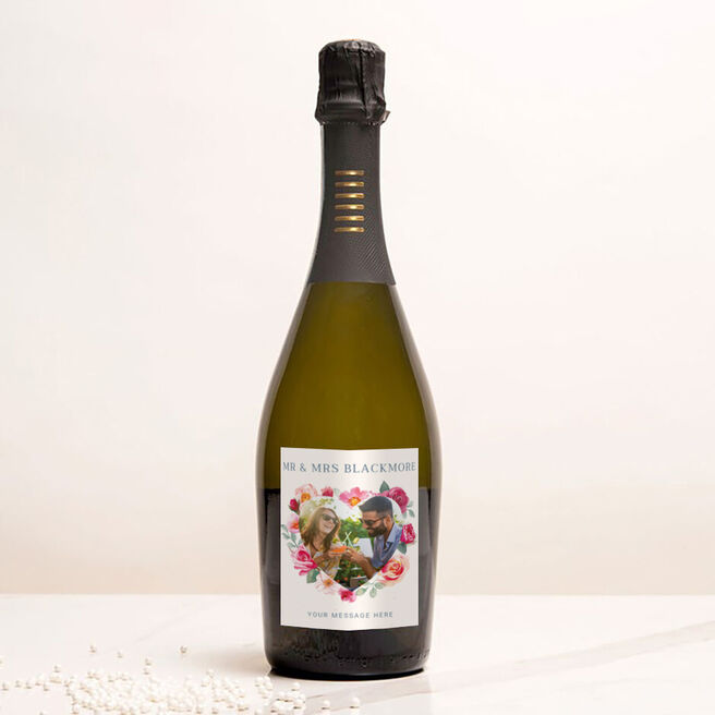 Personalised Prosecco - Floral Heart Photo