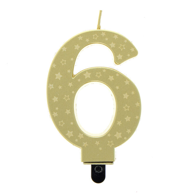 Gold Starry Number 6 Cake Candle