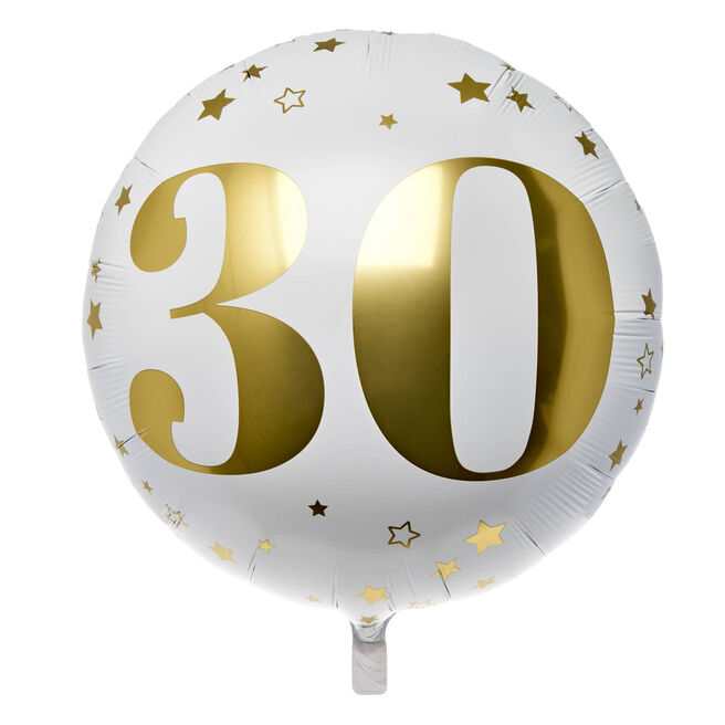White & Gold 30th Birthday 31-Inch Foil Helium Balloon