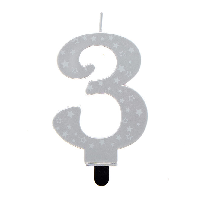 Silver Starry Number 3 Cake Candle