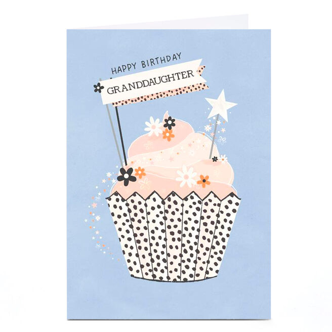 Personalised Birthday Card - Stars and Flowers Cupcake, Granddaughter