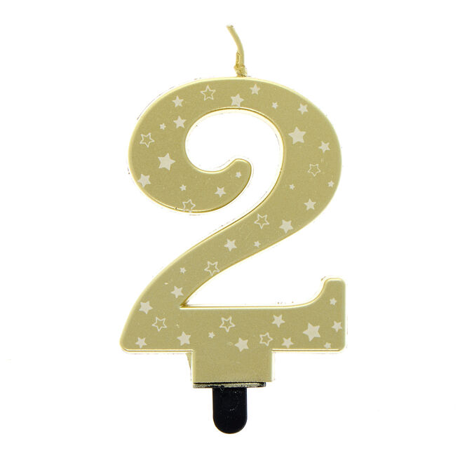 Gold Starry Number 2 Cake Candle