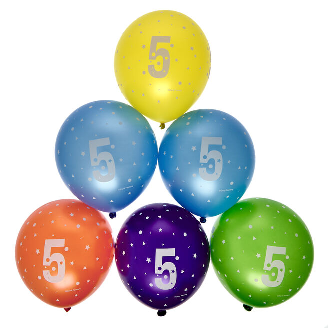 Latex Rainbow 5th Birthday Balloons - Pack of 6