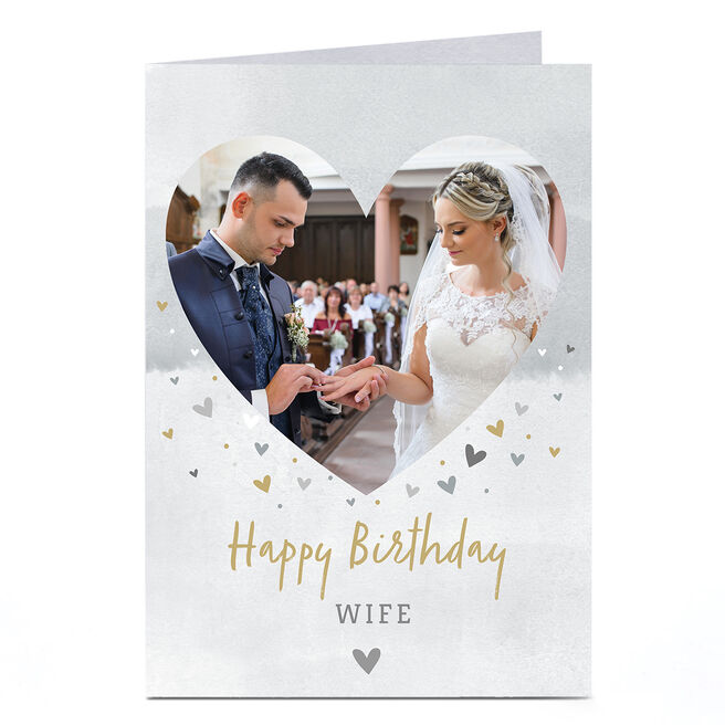 Photo Birthday Card - Wife Watercolour Hearts