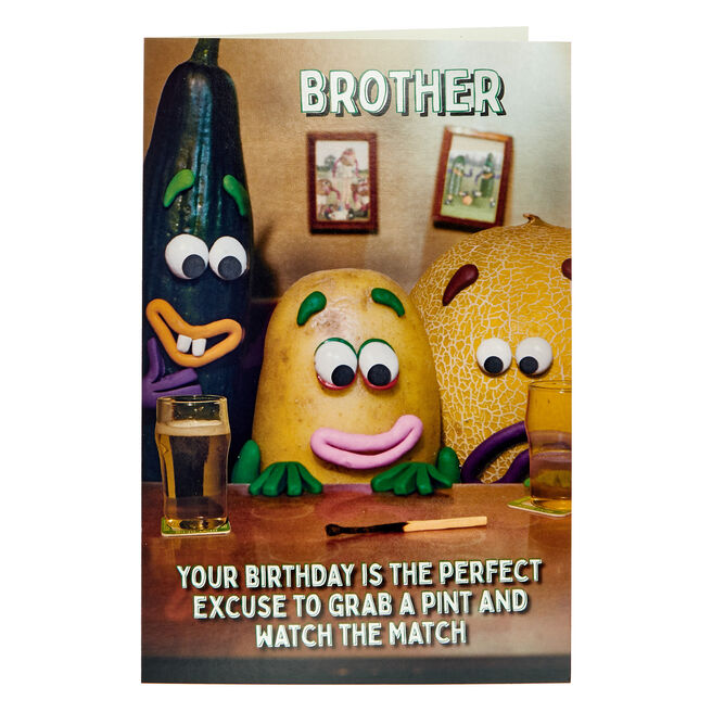 Brother Grab A Pint Violent Veg Birthday Card