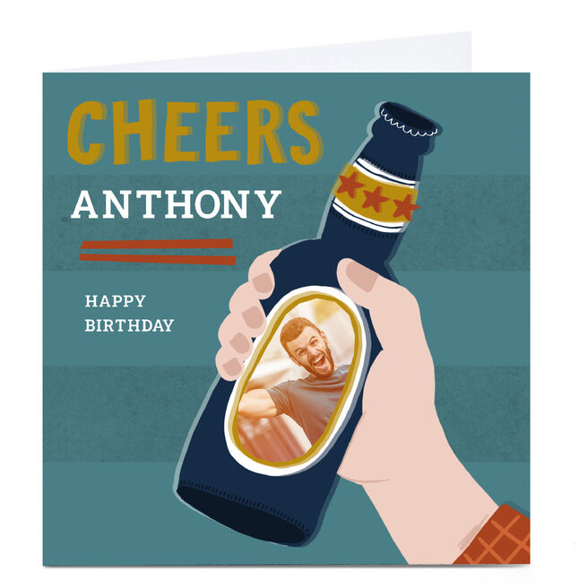 Photo Kerry Spurling Birthday Card - Cheers Beer Bottle, Any Name