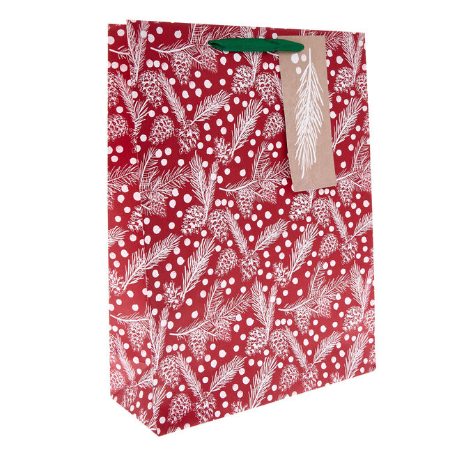 Red & White Pinecones Extra Large Portrait Christmas Gift Bag