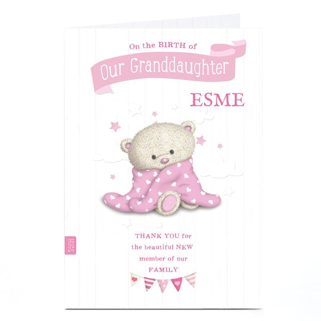 Personalised Hugs New Baby Card - Pink Baby Towel