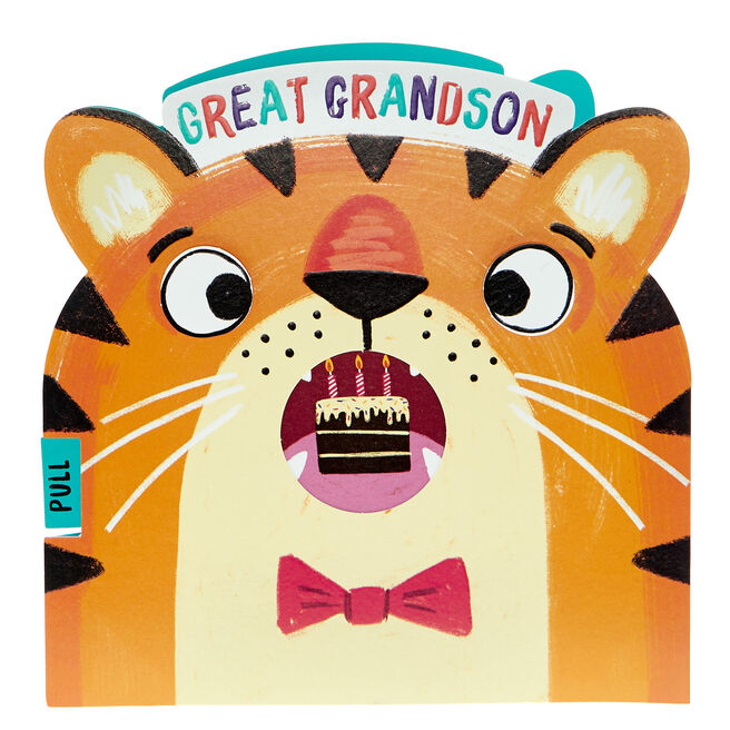 Great Grandson Pull-Tab Tiger Birthday Card