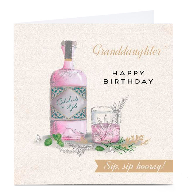 Personalised Birthday Card - Sip Sip Hooray, Granddaughter