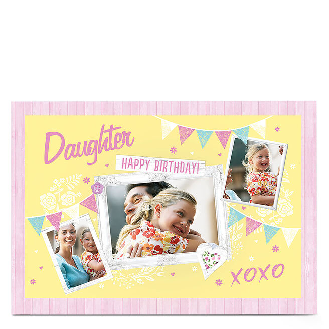 Photo Birthday Card - Daughter Pastel Bunting, Editable Relation