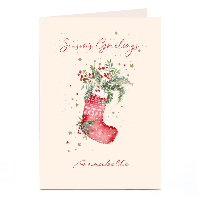 Personalised Christmas Card - Season's Greetings Stocking, Any Name