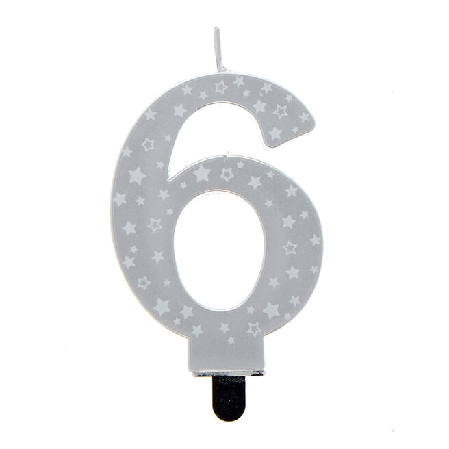 Silver Starry Number 6 Cake Candle
