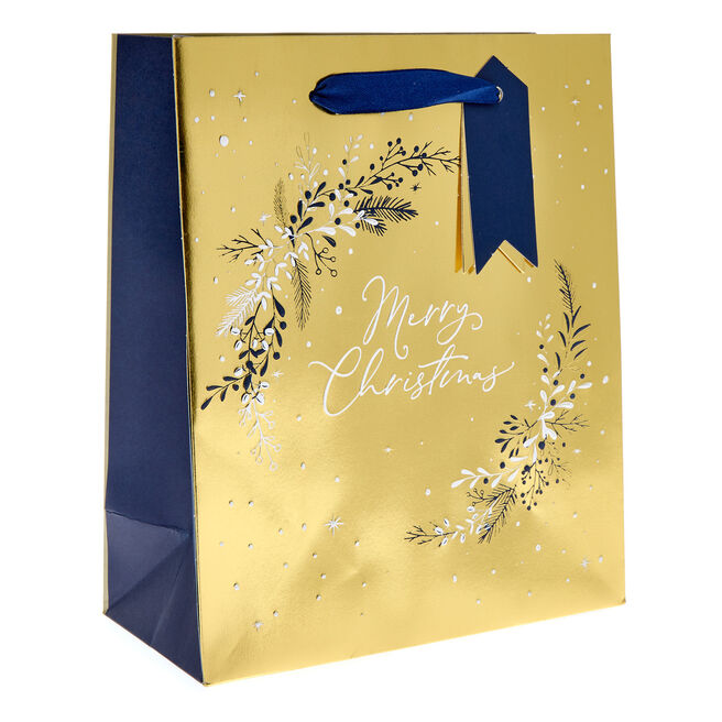 Gold Wreath Medium Portrait Christmas Gift Bag