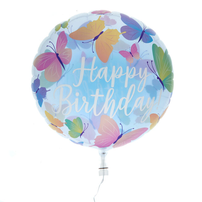 22-Inch Happy Birthday Butterflies Bubble Balloon - DELIVERED INFLATED!