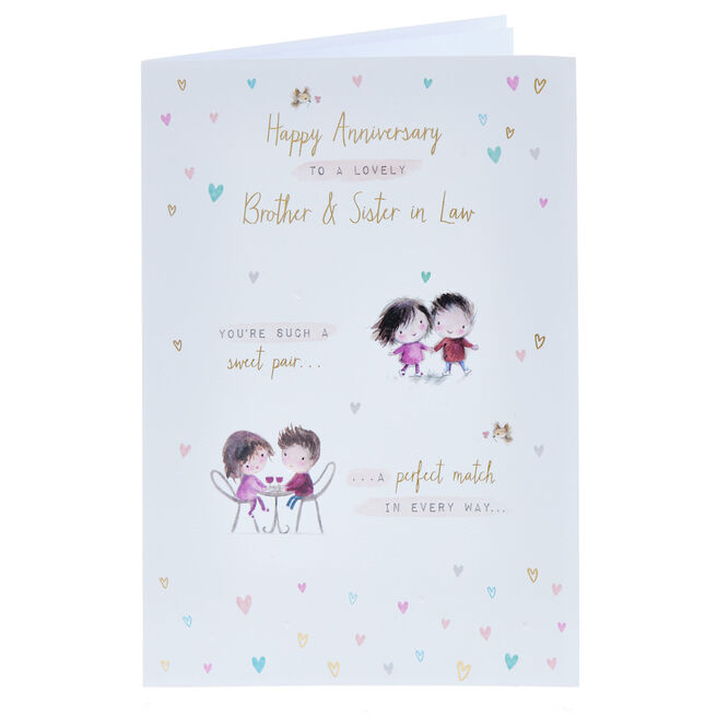 Brother & Sister in Law Sweet Pair Wedding Anniversary Card