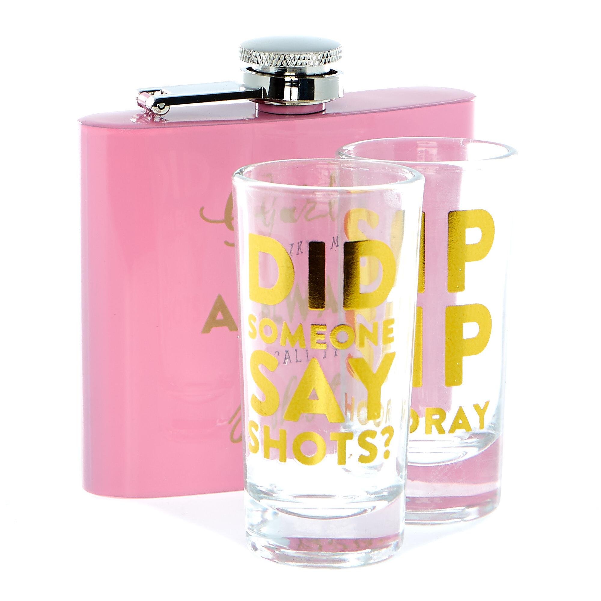 flask and shot glasses