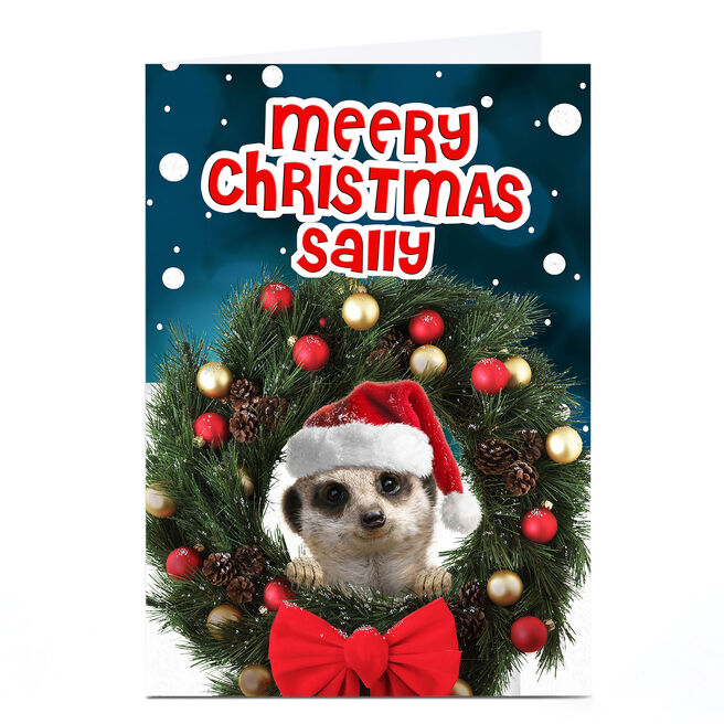 Personalised Christmas Card - Meerkat Wreath