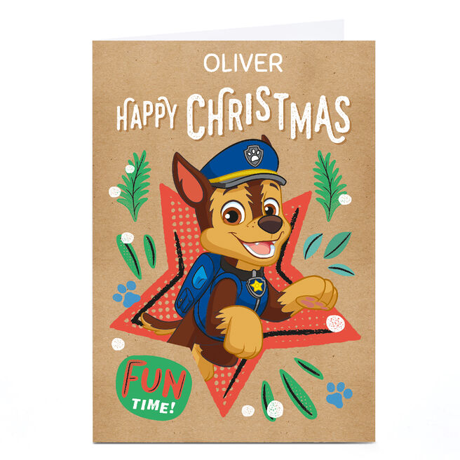 Personalised Paw Patrol Christmas Card - Happy Christmas Fun Time, Any Name