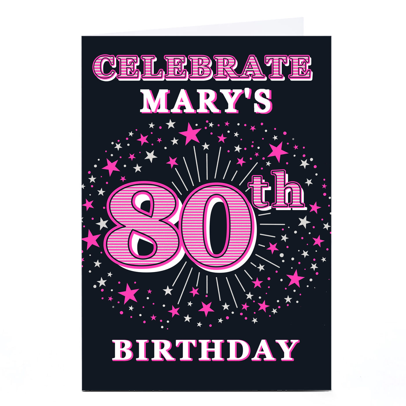 Buy Personalised 80th Birthday Party Invitation - Pink Stars for GBP 1.