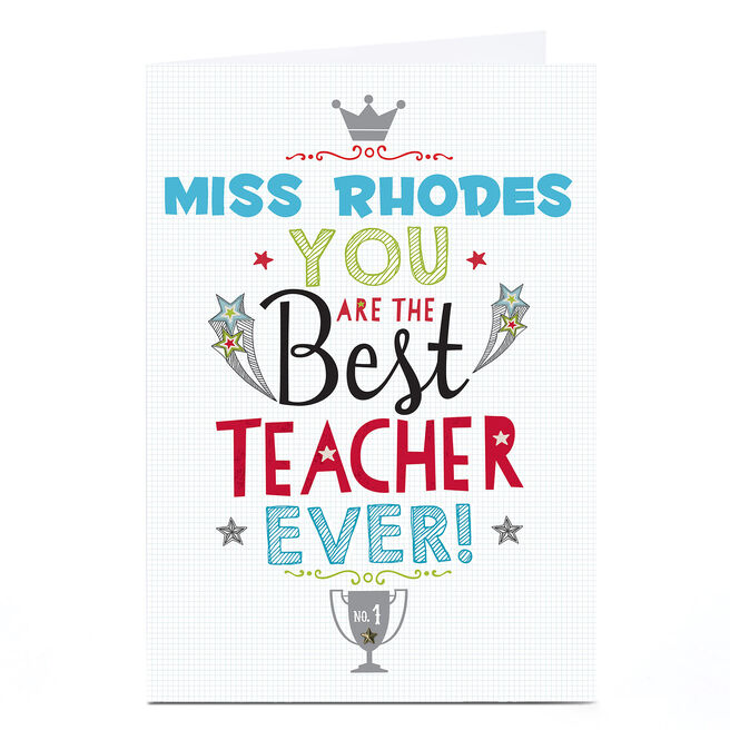 Personalised Thank You Teacher Card - Trophy
