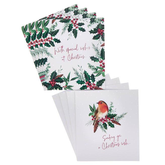 Premium Robin & Holly Christmas Cards - Pack of 8 (2 Designs)